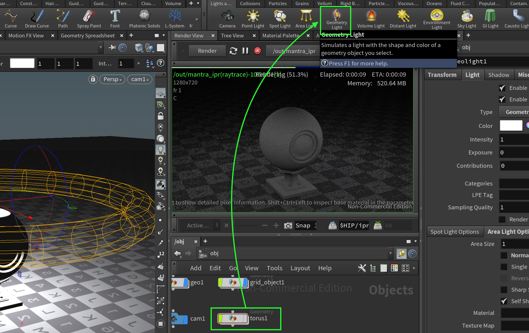 Using a geometry as a light in Houdini John Player
